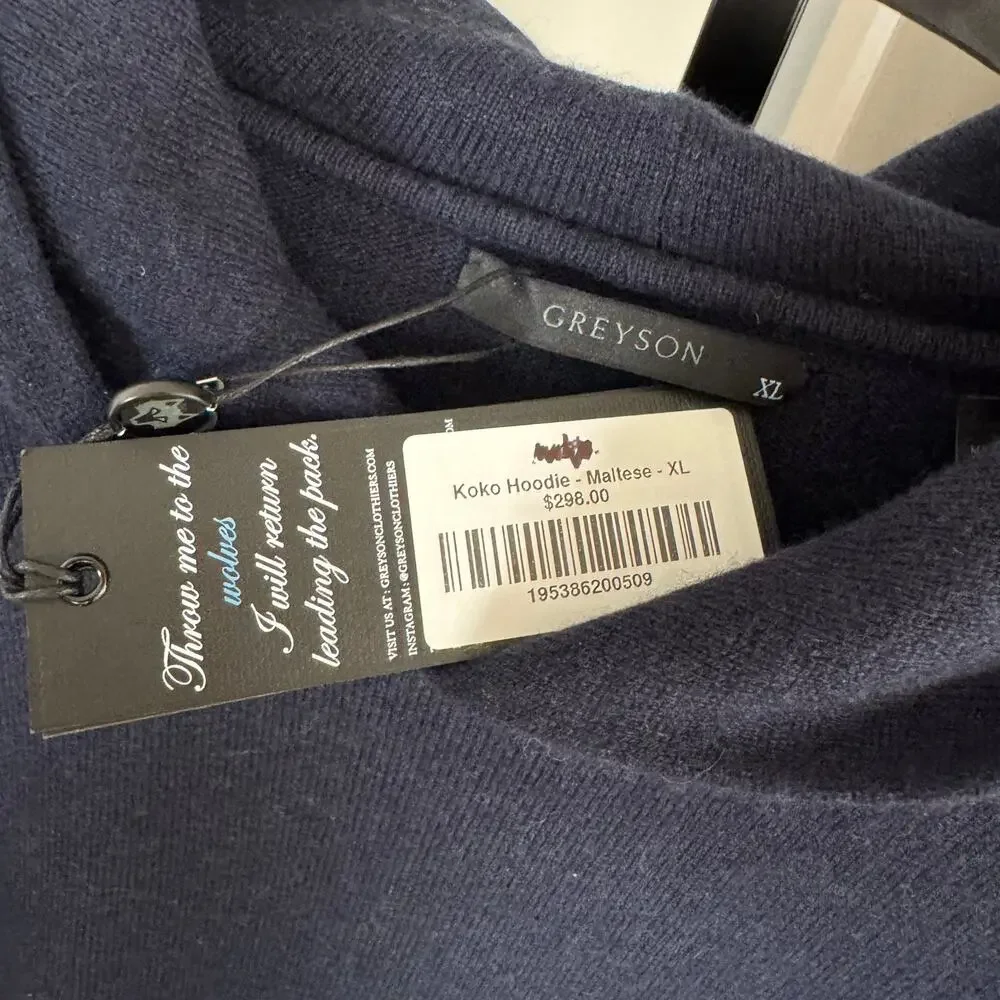 Greyson Koko Maltese Wool Cashmere Hoodie XL NEW Knit Navy Hooded Sweater LS
